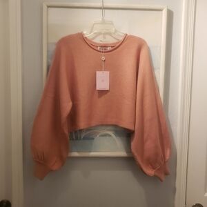 NWT Hello Molly Pink  Crop Top Knit Sweater Balloon Sleeves Sz M